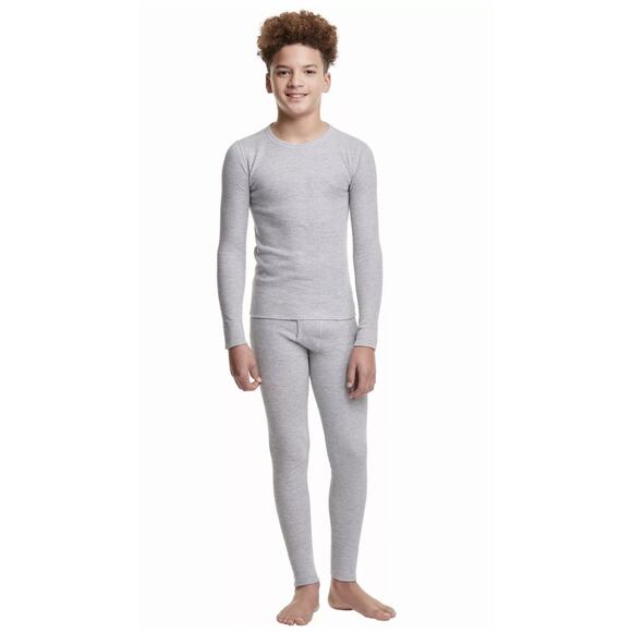 Hanes Boys Breathable Warmth crew top & pants set baselayer GRAY XL ''NEW'' - Picture 1 of 3